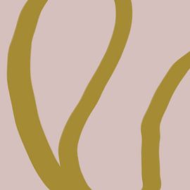 Abstract minimalist line art in bright pastel colors. Gold on pink. by Dina Dankers