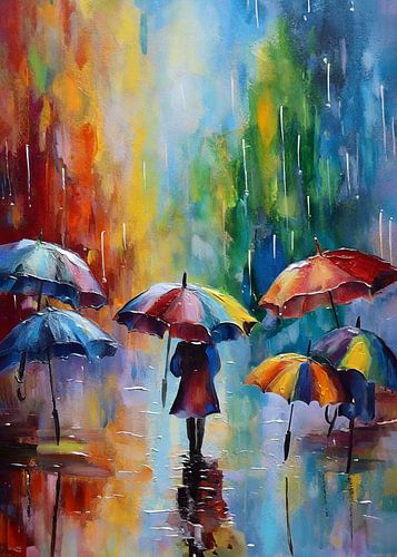 Abstract paraplu schilderij in diverse kleuren