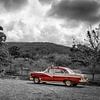 Classic car in black and white landscape by Eddie Meijer