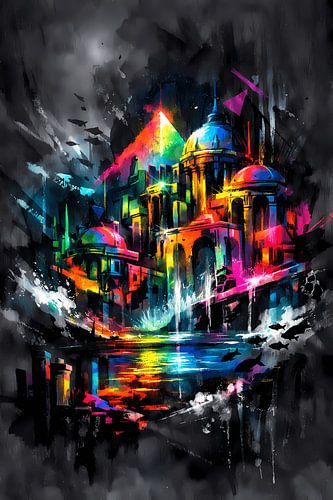 A glittering metropolis of dreams – neon architecture in the night-time ocean