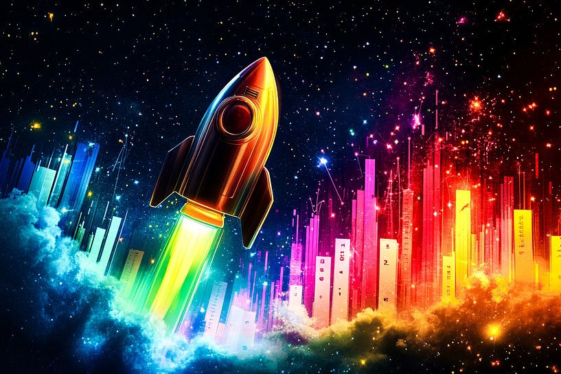 Colourful rocket in cosmos by Art & Soul Creations