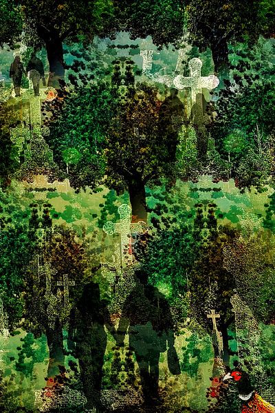 Wald, Friedhof, Besucher und ein Fasan von Ruben van Gogh - smartphoneart