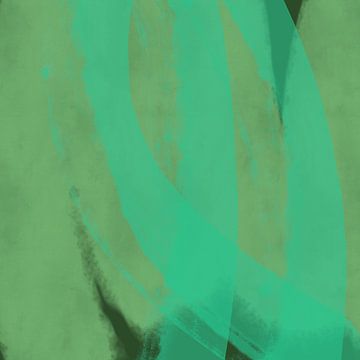 Abstract lines and shapes in olive and turquoise green by Dina Dankers