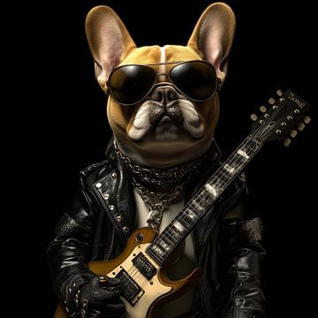 Franse buldog rockster met gitaar portret van TheXclusive Art