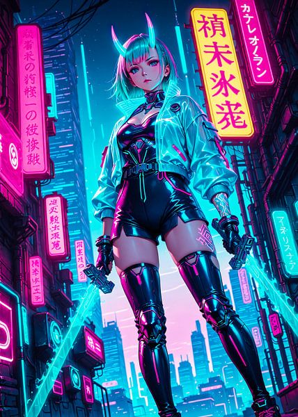Anime Samurai Girl Cyberpunk Stil von Ruzerin