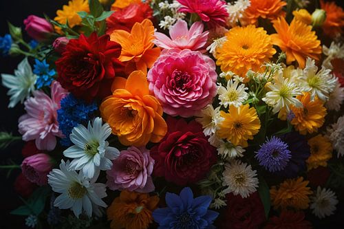 Levendige Bloemendiversiteit op Donkere Achtergrond