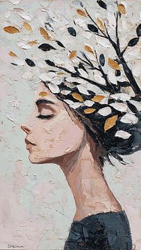 Tree Growing From Woman Memory Leaves by Aden Pink Studio