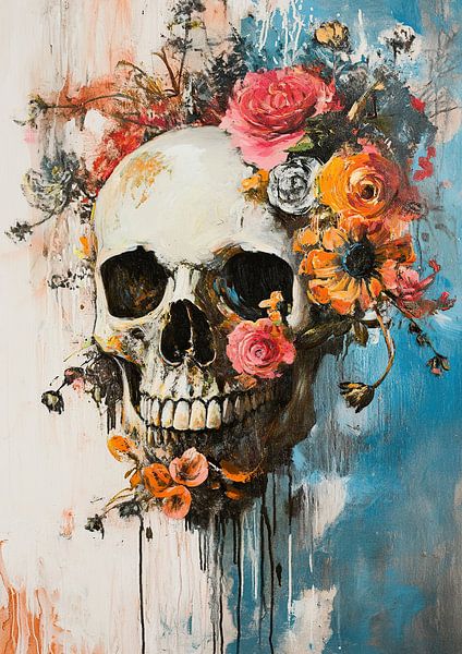 Totenkopf Blumen von ARTEO Gemälde