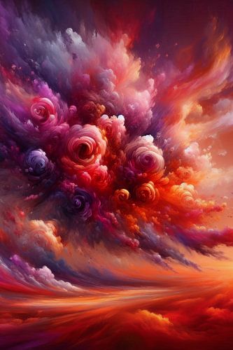 Tempête de fleurs au coucher du soleil (3) sur Ellen Van Loon