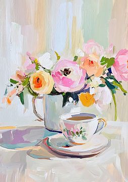 Blush & Brew: A Vintage Still Life by Niklas Maximilian