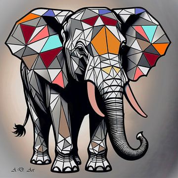 Kristallen olifantstier - Illustratie met gekleurd contrast van A.D. Digital ART