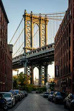 Brooklyn bridge tijdens zonsopgang vanaf Dumbo