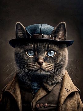 Porträt Katze im Stil der Peaky Blinders von Maarten ten Brug