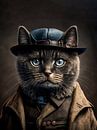 Porträt Katze im Stil der Peaky Blinders von Maarten ten Brug Miniaturansicht