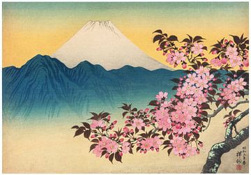 Ohara Koson - Kersenbloesems en de berg Fuji (bewerkt) van Peter Balan