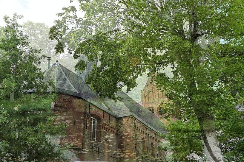 Abstracte fotografie | Abstract expressionisme | Modern abstract | Kerk wadend in de weerspiegeling van water van Art. by Janine