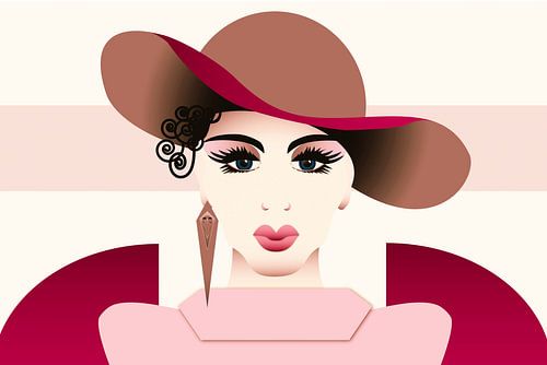 Dame au grand chapeau dans les tons Brique et Terra