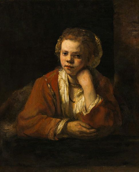 Junges Mädchen im Fenster, Rembrandt von Rembrandt van Rijn
