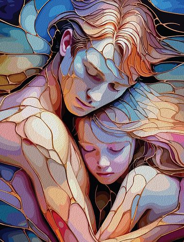 Ethereal Guardian Embrace - Fantasie Gebrandschilderd Glas Kunst