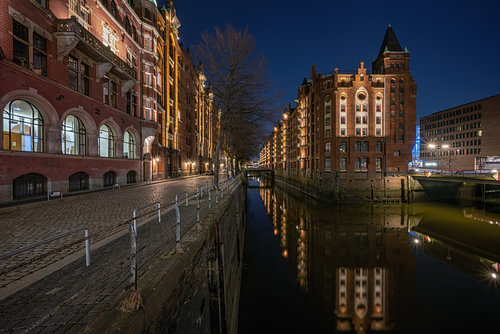 Hamburg - Speicherstadt bij nacht