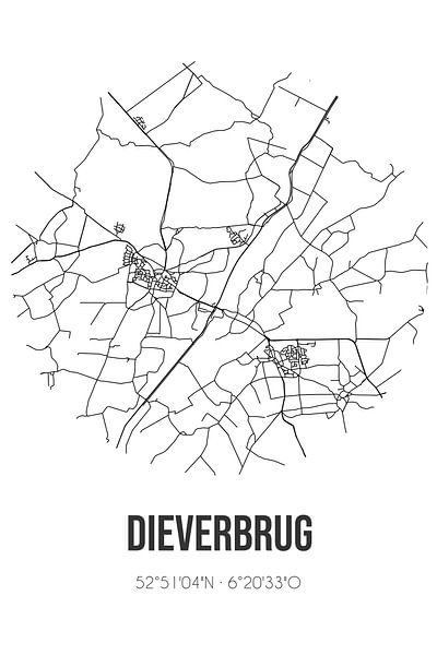 Dieverbrug (Drenthe) | Map | Black and white by Prints of Place