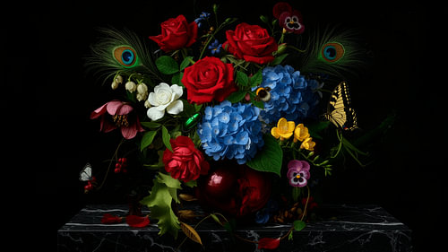 Belle nature morte de fleurs intemporelle dans le style vieux maître