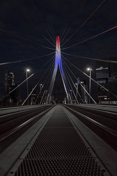 Erasmus bridge in red-white-blue by Klaus Lucas