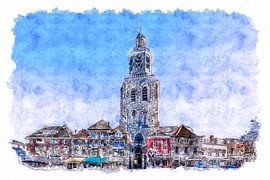 Le bus du poivre sur la Grand-Place de Bergen op Zoom (aquarelle) sur Art by Jeronimo