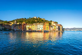 Portofino Village and Harbor at Sunset, Liguria, Italy by Stefano Orazzini
