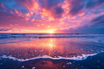 Sereen Nederlands strand tijdens zonsondergang van Pieter Struiksma