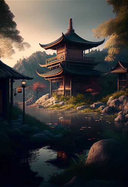 Japanischer Tempel in den Bergen von drdigitaldesign