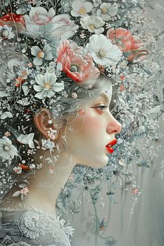 Vrouwenportret | Enchanted Garden Whispers van Abstract Schilderij
