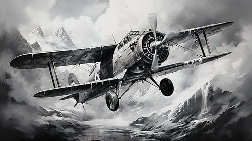 Oud vintage vliegtuig in de lucht