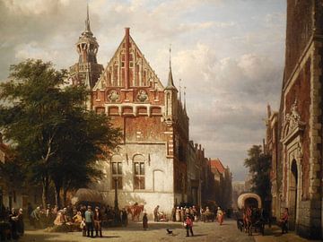 Painting Kampen - City hall and courthouse Kampen - Cornelis Springer