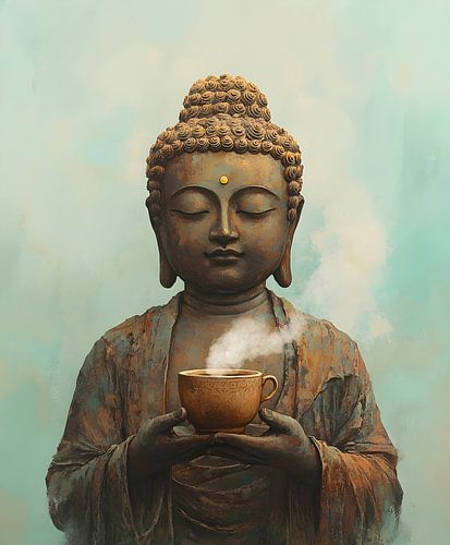 Statue de Bouddha avec du café