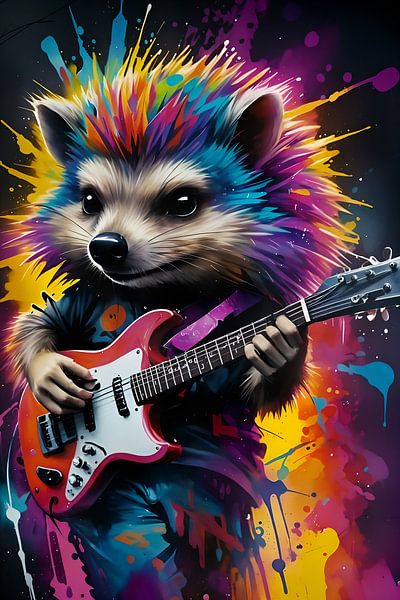 Hedgehog playing the guitar, rock graffiti by Makar Mokrynskyi