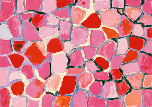 Abstract mosaic pattern in shades of pink and red by Niklas Maximilian