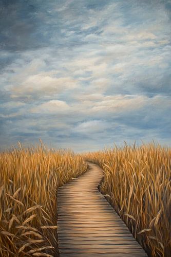 Wooden path in the field