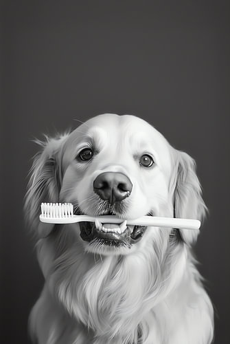 Hond met tandenborstel