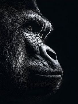 Gorilla - Majestic side profile in black and white