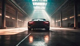 Zwarte raceauto in de garage