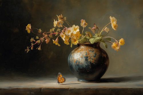 Sunlit Yellow Bloom and Butterfly by Eye catching paintings