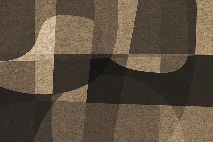 Abstrakte organische Formen und Linien. Geometrische Kunst im Retro-Stil in Braun und Beige II von Dina Dankers