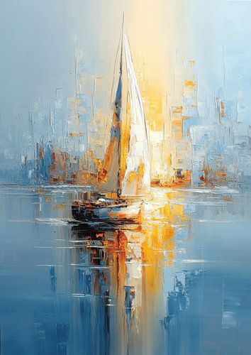 Zeilboot bij zonsondergang - Abstracte Kunst