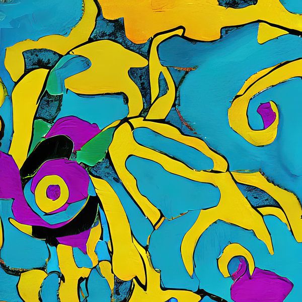 Peinture abstraite avec fantaisie florale par Johan de Jong