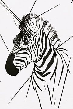 Zebra in minimalistischem Linienzeichnungsstil von De Muurdecoratie