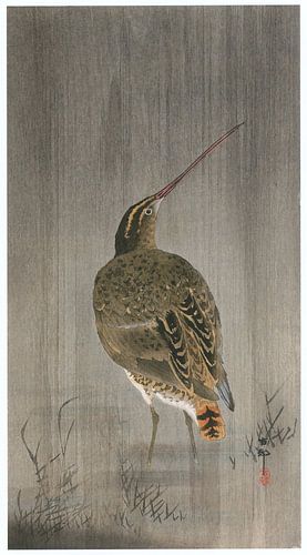 Ohara Koson - Bekassine im Regen (bearbeitet)