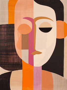 Modern en abstract portret in retro kleuren van Studio Allee
