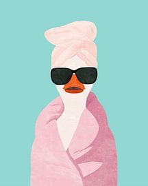 Un canard élégant au look « spa », avec des lunettes de soleil et un turban sur Floral Abstractions