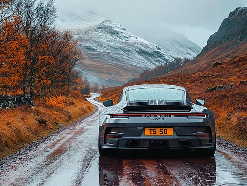 Grey Porsche 911 GT3 in the Highlands